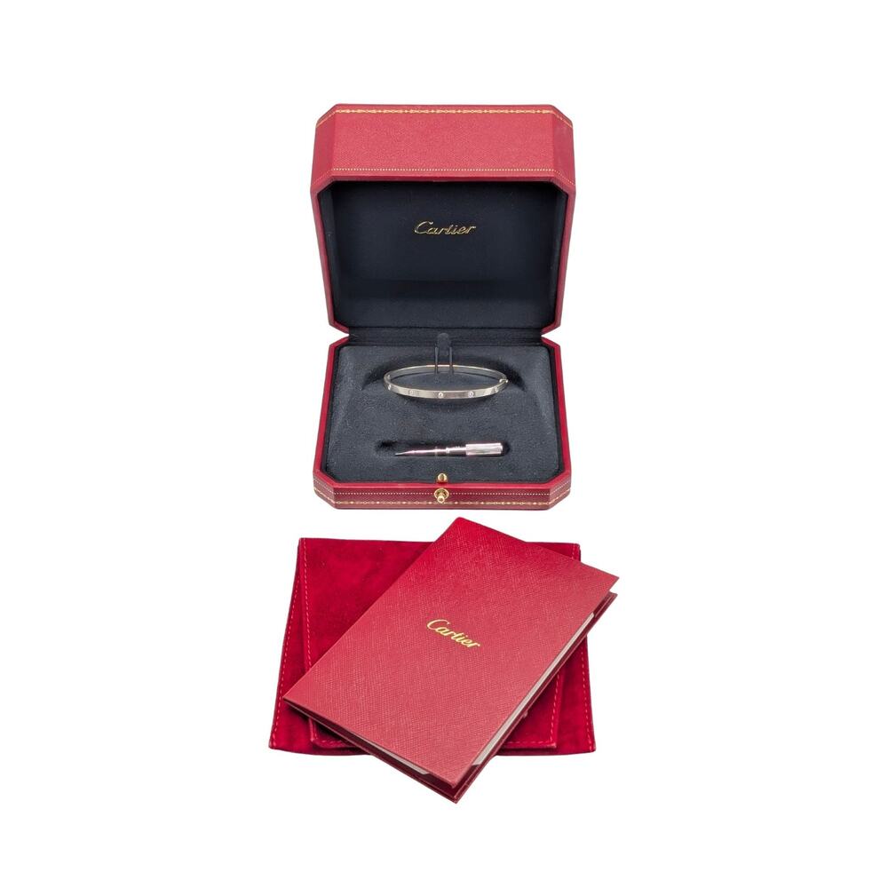 Cartier White Gold Small 10 Diamonds Love Bracelet Full Set 750